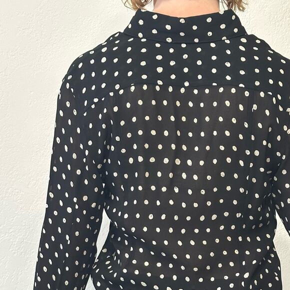 Saint Laurent Classic Crepe Polka Dot Top size FR 36 Long Sleeve tie Accents - Picture 8 of 13